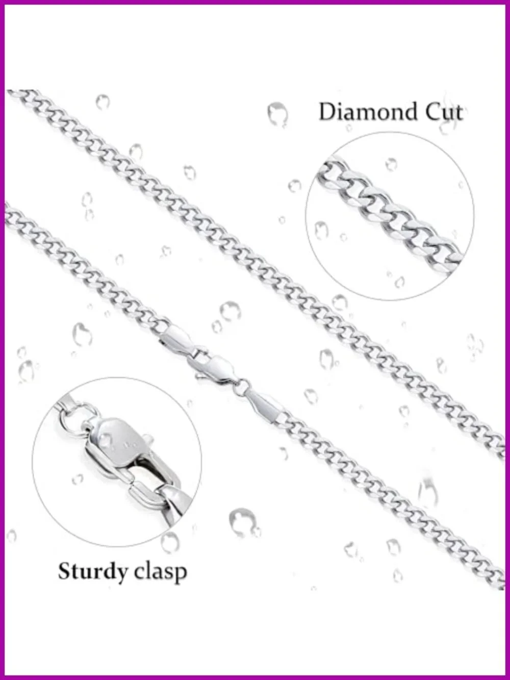 3.5mm Cuban Link Stainless Steel Necklace Chain for Men, Sterling Silver